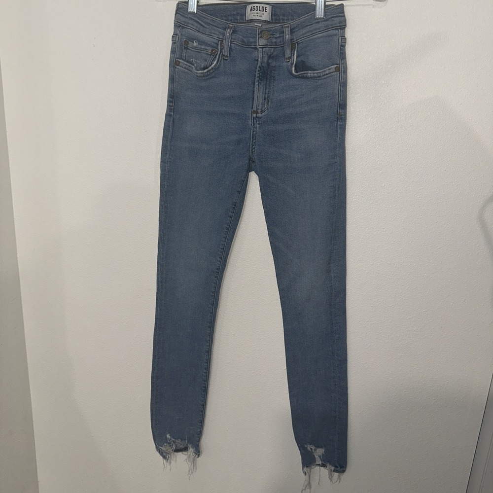 Agolde Sophie Cropped Skinny High Rise‎ Jeans Light Blue Distressed Size 25